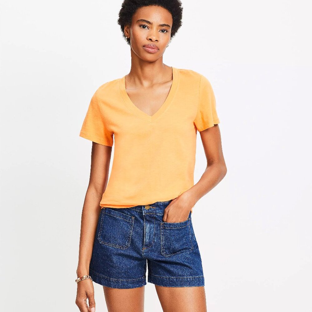 LOFT Everyday V-Neck Tee, Tangeri, V-neck, size large, 100% cotton style #580224